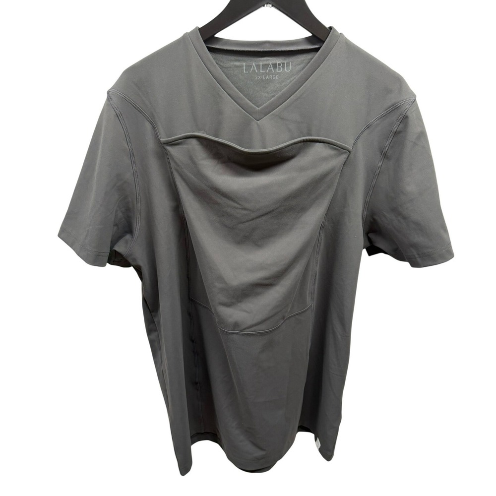 Lalabu NWOT Unisex 2X Grey Baby Wearing Short Sleeve V-neck Kangaroo Pouch Tee